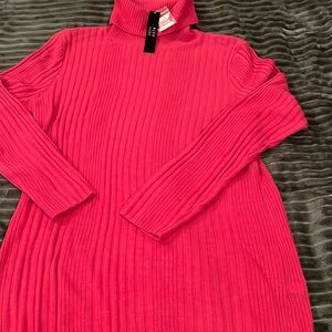 Raspberry turtleneck sweater.